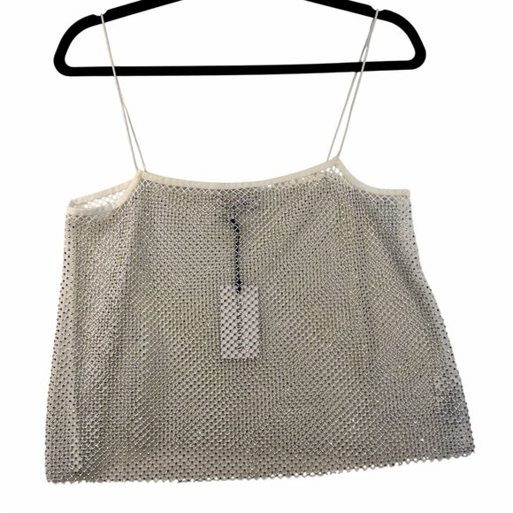 WEWOREWHAT Womens Crystal Mesh Cami Size M in White Crystal Sheer Top - Picture 3 of 10